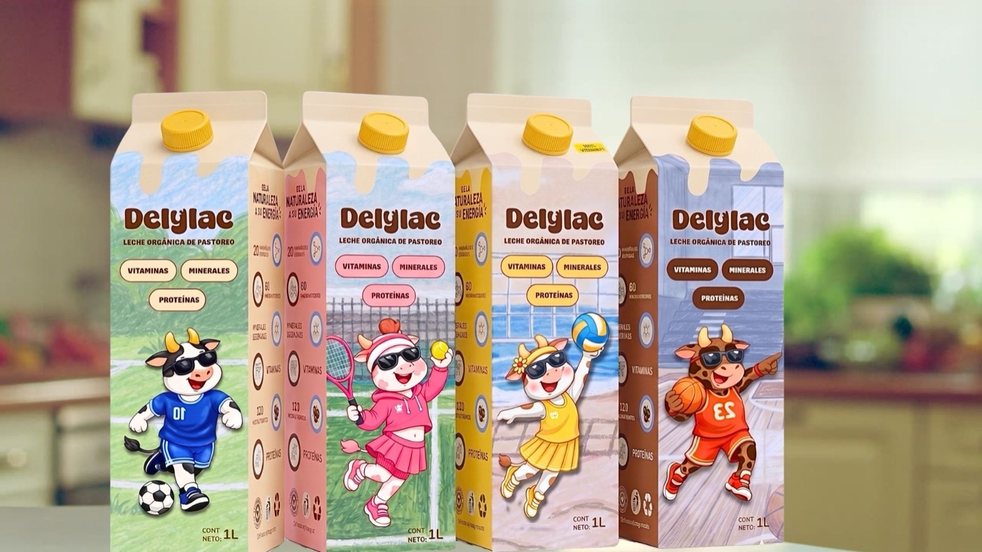 Empaque de leche Delylac diseñado por Brisa Design Studio